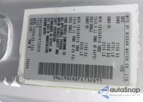 2015 Nissan Nv200 S from USA, damaged, VIN 3N6CM0KN8FK732899